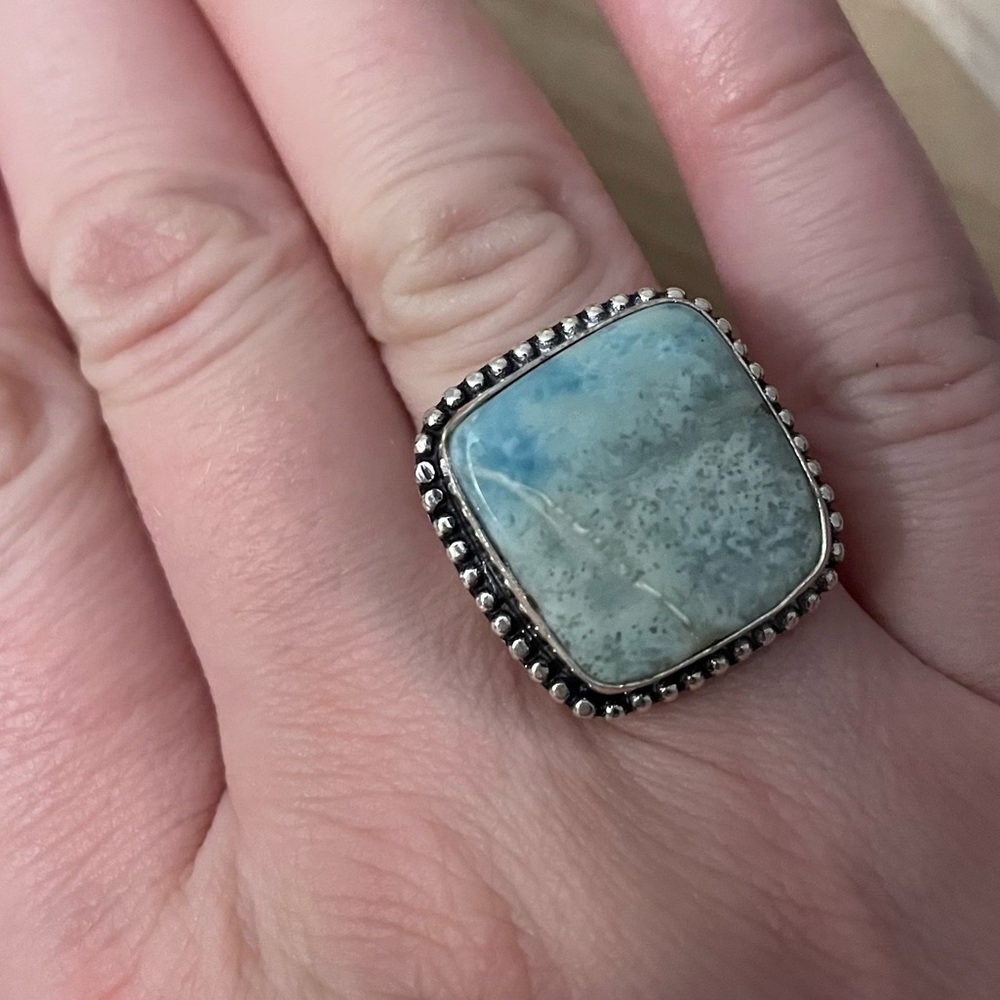 Larimar Silver Ring Size 10 Square Setting - image 7